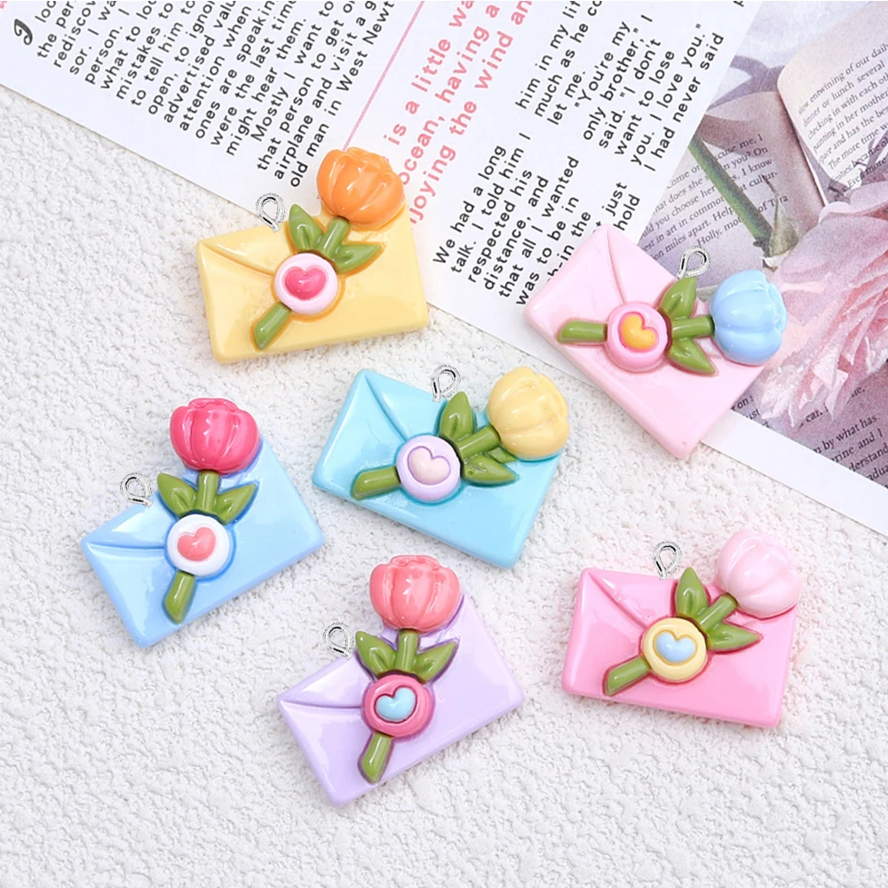 10PCS Shiny Flower Envelope Series Flat Back Charms For Earrings Bracelet Hairpin DIY Jewelry Pendants Decoration Accessories