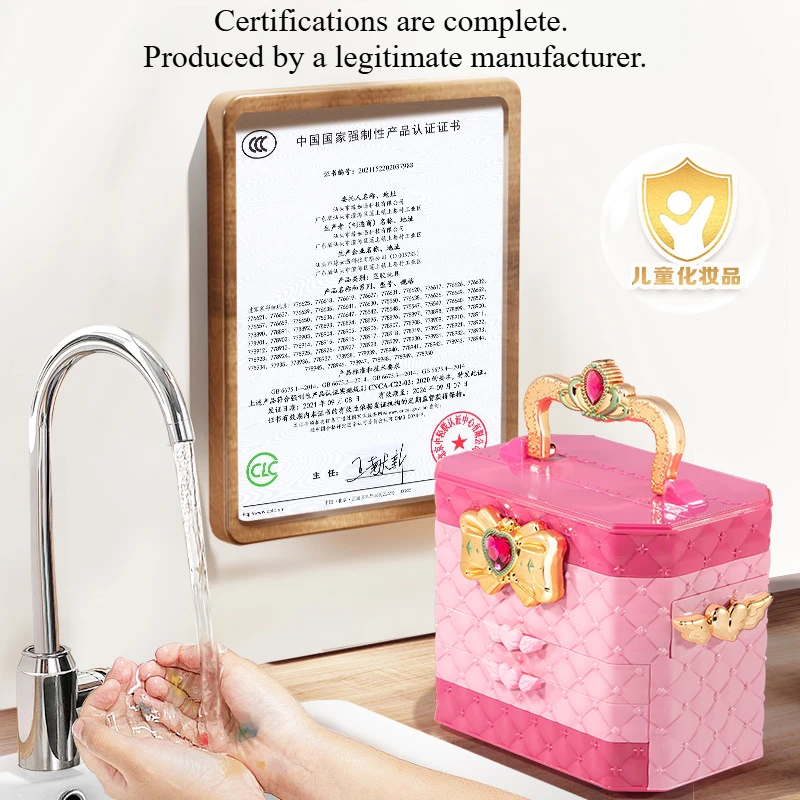 Juego de maquillaje para niñas, caja de juguetes cosmética de tres capas, juego para niños, brochas de maquillaje, lápiz labial, rubor, sombra de ojos, esmalte de uñas, juguete de belleza de princesa