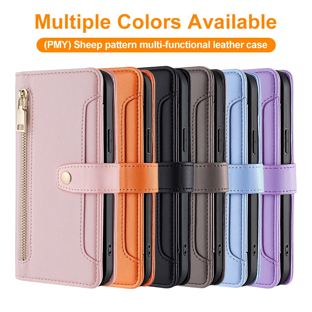 Multi‑Color Sheep Pattern PU Leather Flip Wallet Phone Case For Apple iPhone 18 17 16 15 14 13 12 Pro Max 11 Cases With Zipper