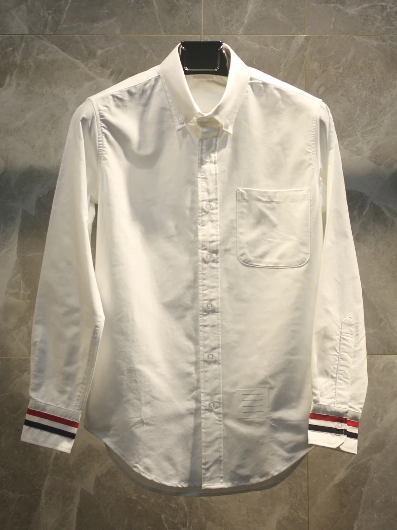 

26ss Ox Cloth irt with Cuffweave Band ex Faionable Spring Summer New Sle Long Sve Stand Fit Cotton Blend