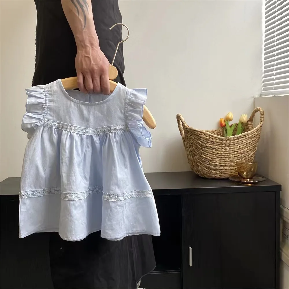 

Детский топ, рубашка без рукавов с куклой, лето 2024, для девочек, для малышей, в сельском стиле, в западном стиле, детская одежда, рубашка и брюки