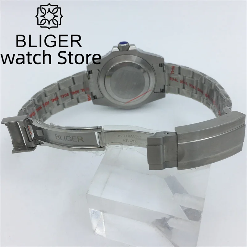 BLIGER-Black Dial relógio esportivo automático para homens, relógio de mergulho de natação, pulseira de aço escovado, data lupa, 40mm, NH34A, NH34, GMT