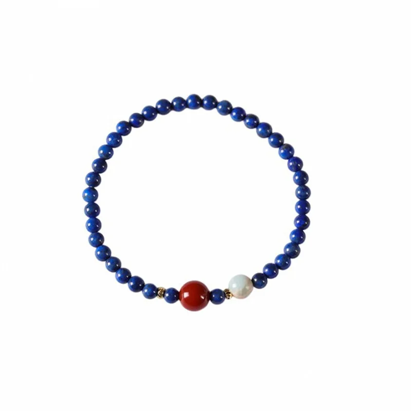 Natural Lapis Lazuli & Shoushan Stone Beaded Bracelet: Thin Stackable Light Luxury Jewelry Gift for Women
