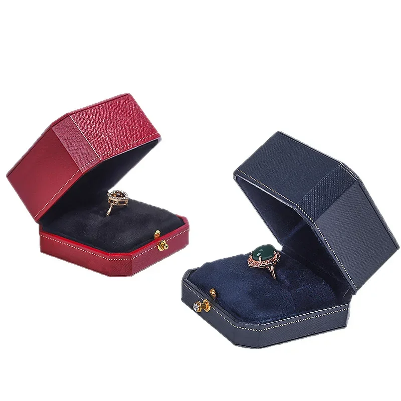 Octagonal Jewelry Box with Pattern Snap Button Jewelry Storage Packaging Gift Box Ring Necklace Bracelet Box