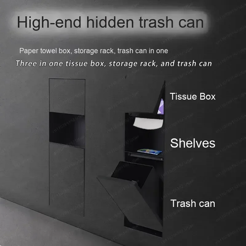 304 Stainless Steel Recessed Hidden Trash Can With Tissue Box, In Wall Niche Waste Bin For Bathroom Toilet