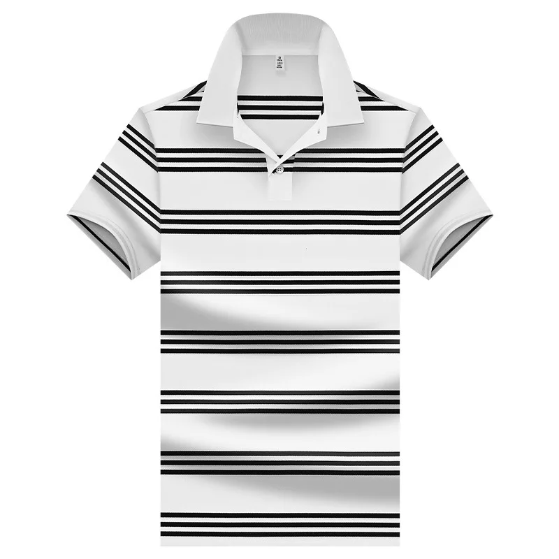 New Summer Knitted Golf Men's Polo Shirt Striped Color Short Sleeve Breathable Cool Fashion Classic Collar Business T-shirt