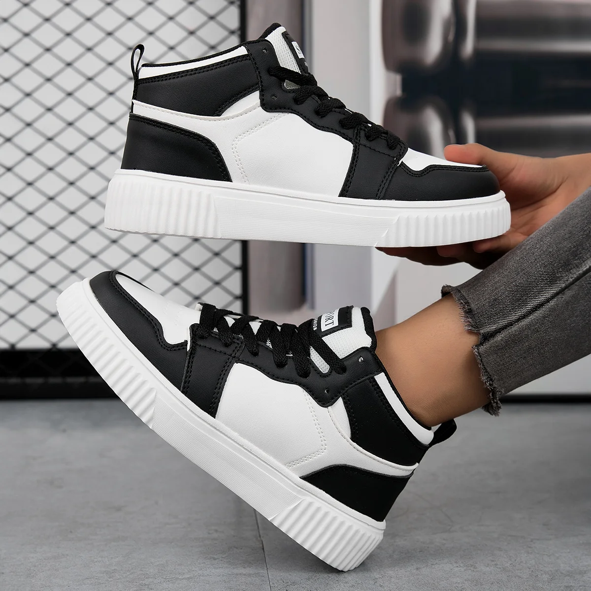 Spring Summer Fashion Red High-Top Shoes Couple Comfortable Pu Leather Casual Sneakers Man Flat Versatile Hip-Hop Shoes For Men image 6