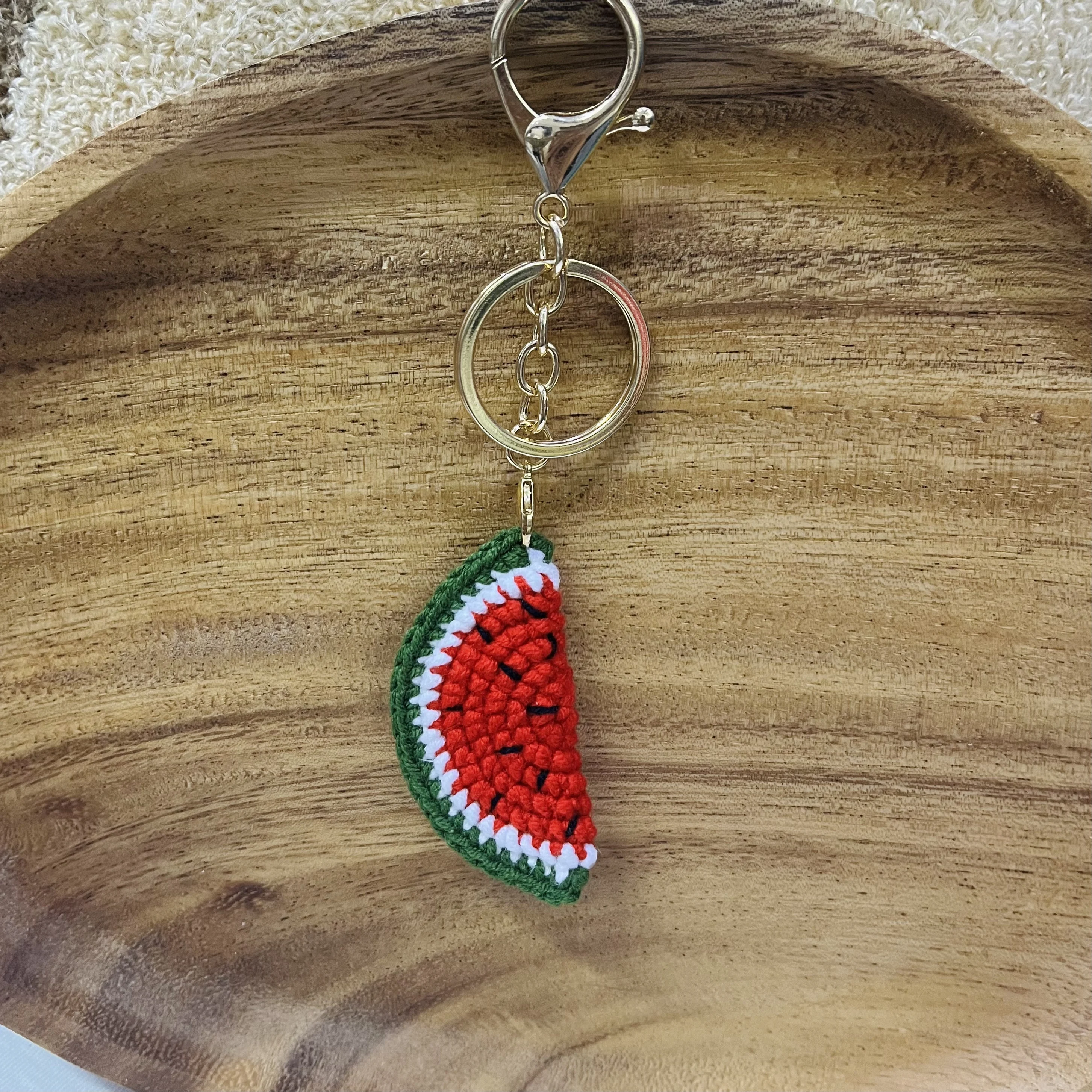 1pc DIY Cotton Thread Fruit Slice Pendant Watermelon Lemon Kiwi Key Chain Handmade Crochet Gift Pendant ﻿