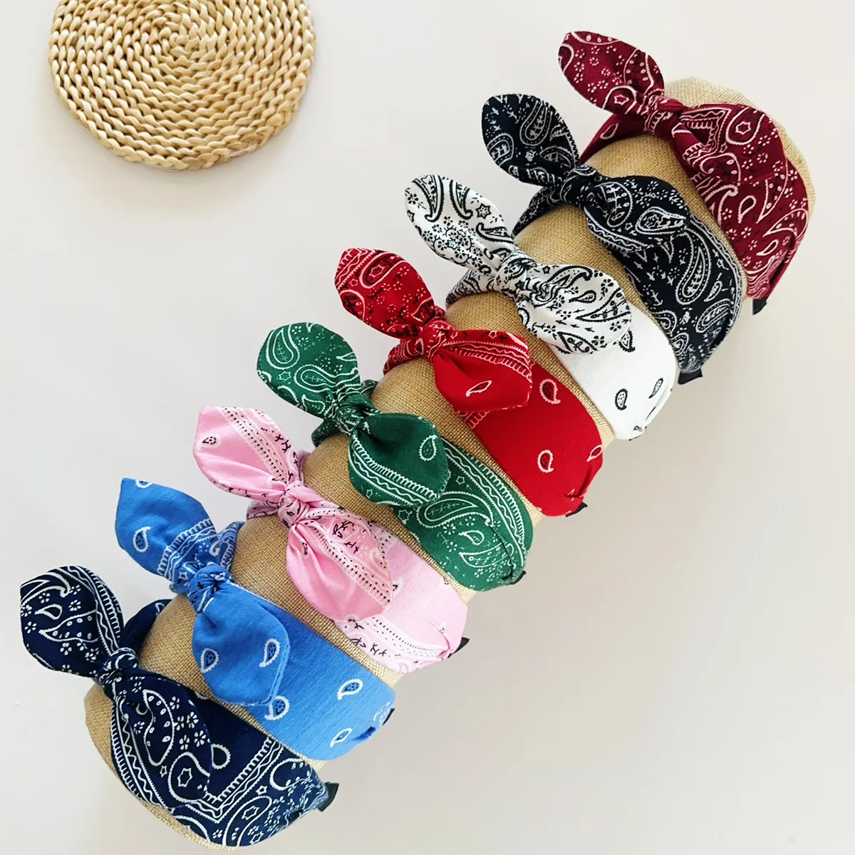 

Vintage Paisley Wide Rabbit Ear High Crown Bow Headband Set for Women Versatile Hair Accessory Premium Portable