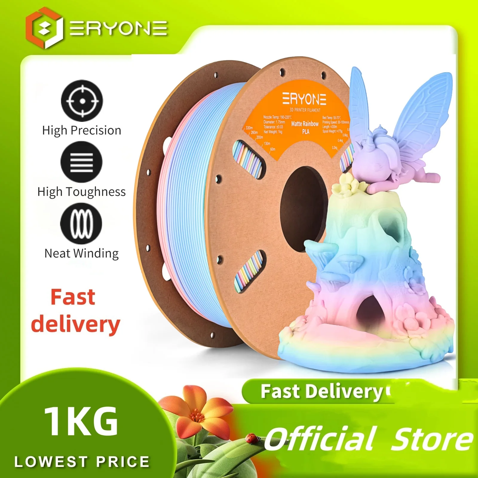 

ERYONE PLA Matte Rainbow Premium Filament 3D Print,Macaron+Watercolor New Style,1kg pla matte rainbow filament,sale,1KG/Spool