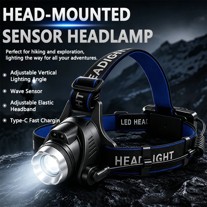 Strong light charging, ultra bright, ultra long endurance, fishing specific head mounted lighting induction flashlight