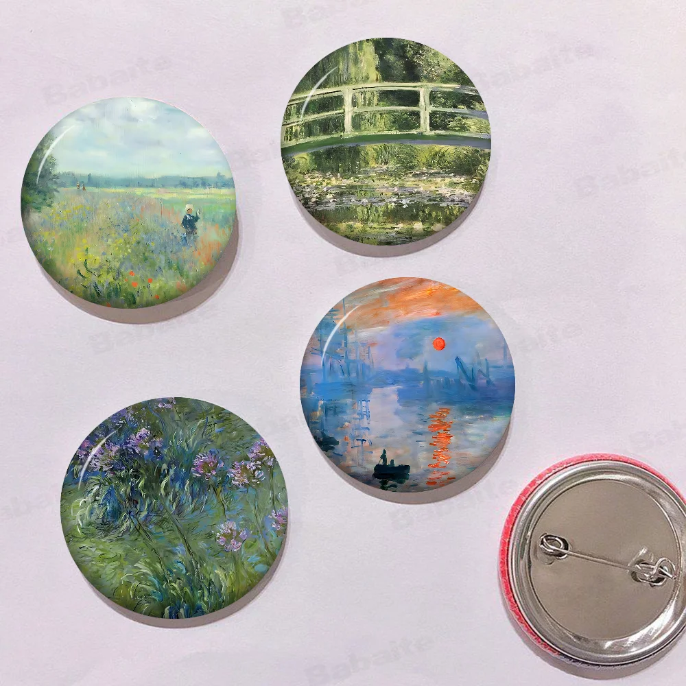 

Claude Monet Classic Oil Art Tinplate Pin Button Custom Anime Role Old-school Brooch Cartoon Collar Badge Jewelry Gift Fans