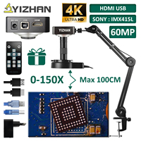 YIZHAN 60MP 4K HDMI USB Digital Microscope With Sony IMX415 Chip Remote Control 150x Reinforced Bracket For Soldering Microscope
