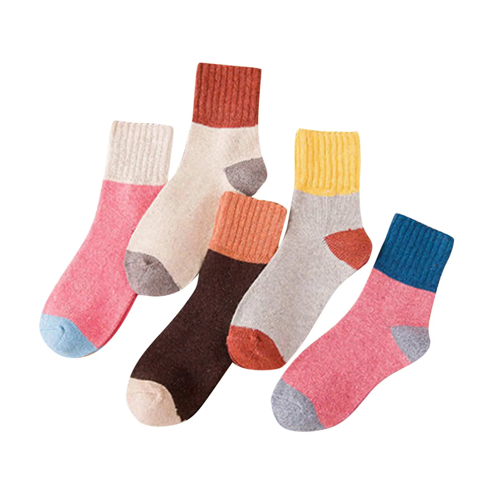 Vintage Splicing 5 Pairs Socks Harajuku Streetwear Korean Style Knitting Wool Socks2023 Spring Atumn  Fashion All Match Socks