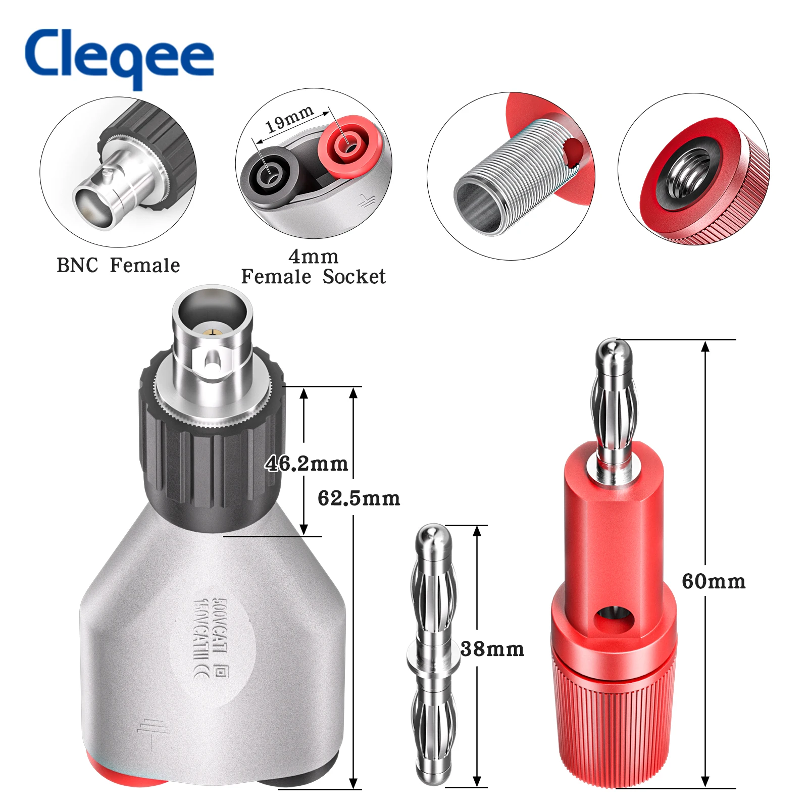 Cleqee CKT022 BNC Female to 4mm Banana Plug Adapter Kit with Binding Post&Male Connector