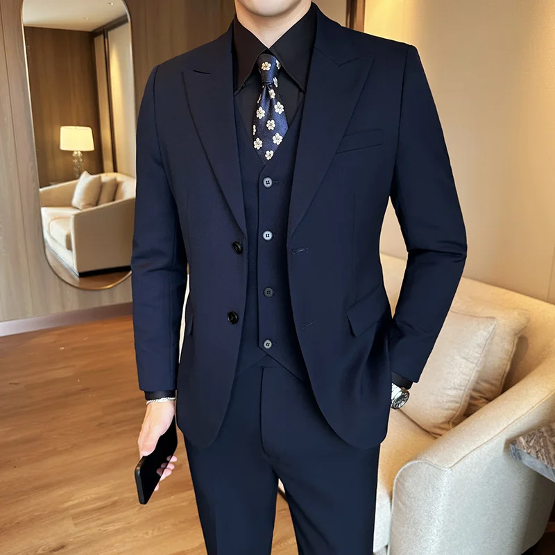 

Men Suits High Quality Korean Luxury Clothing Single Breasted Wedding Dress Suits For Men Big Size Blazer Jacket+Vest+Pants Sets