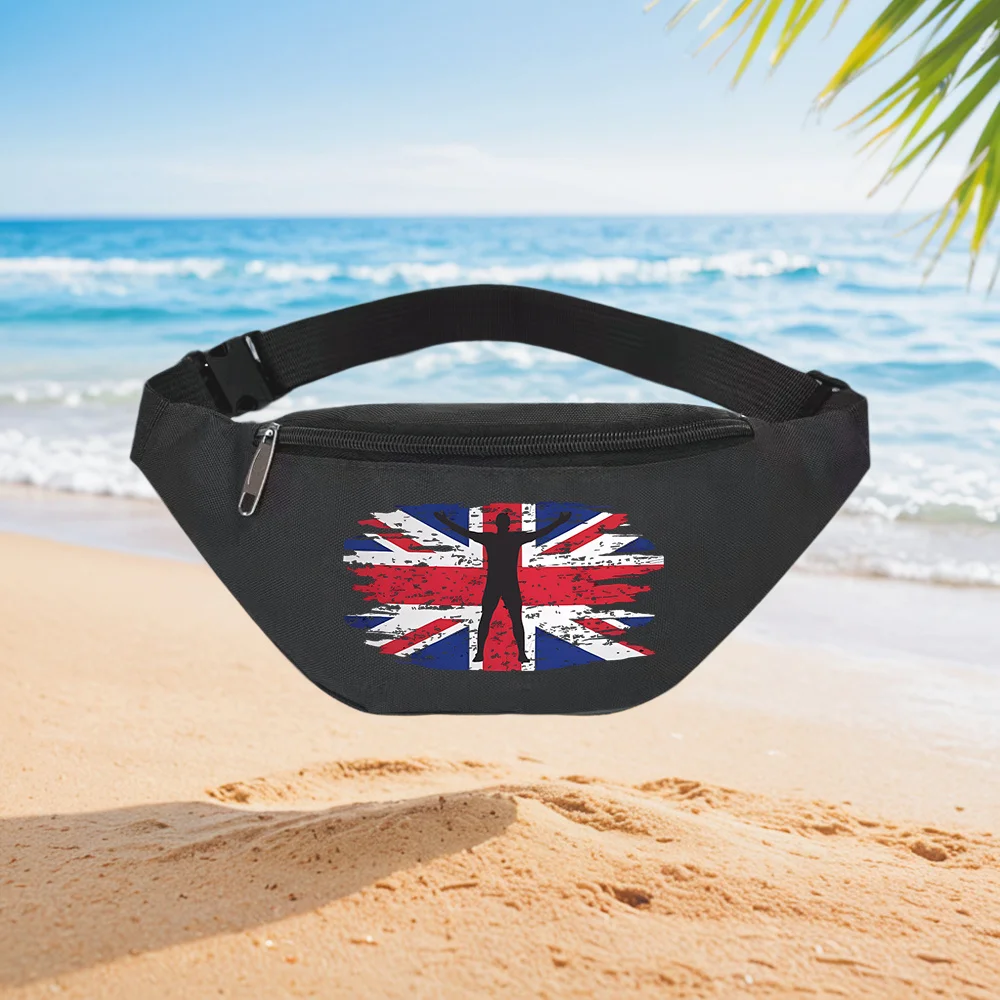 Silhouette Man Union Jack Flag Torn Design Waist Backpack Crossbody Chest Bag Street Casual Sporty Fashionable Simple Unique Pri