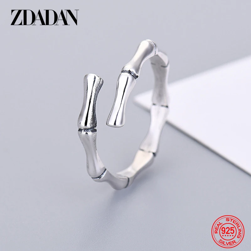 

ZDADAN 925 Silver Vintage Bamboo Open Rings For Women Fashion Jewelry