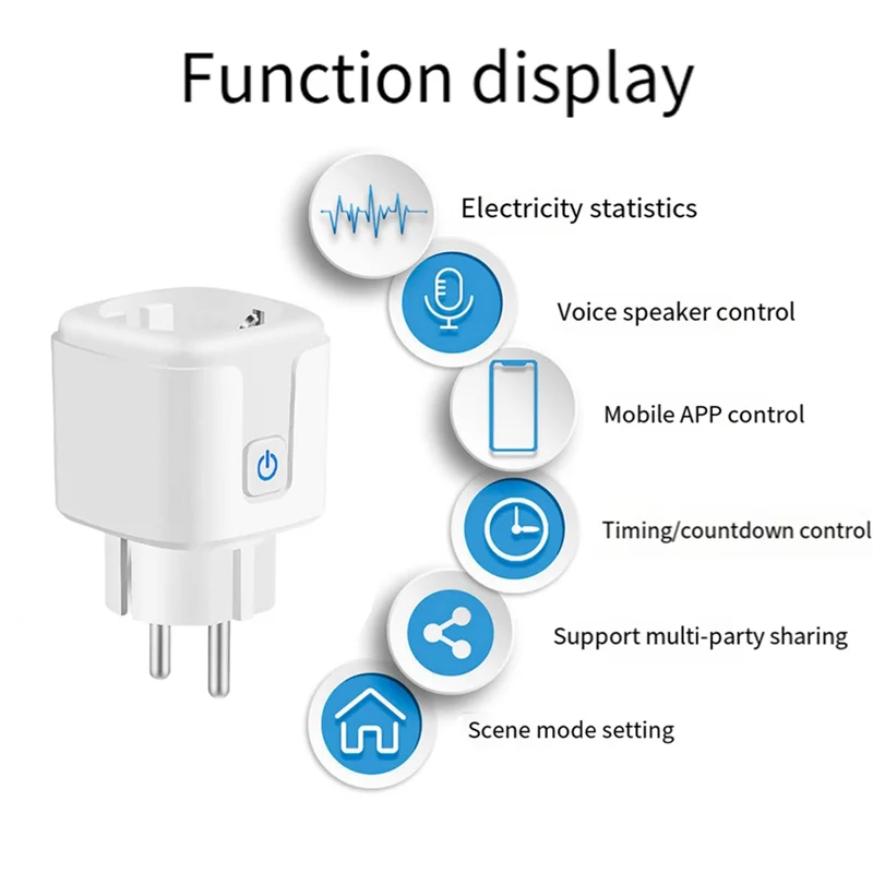 

AS95-Tuya Smart Wi-Fi Plug EU 20A Умная розетка с мониторингом мощности Энергосберегающий пульт дистанционного управления Smart Life Прочный ЕС Pl