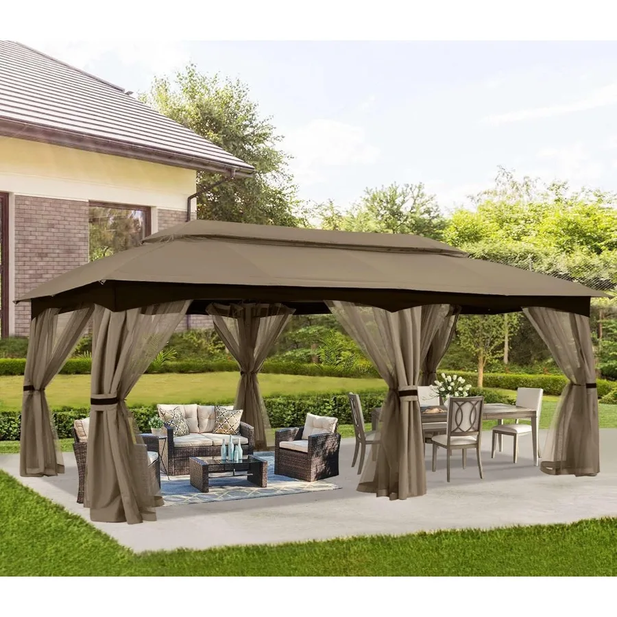 

10x20 Outdoor Gazebo with Mosquito Netting for Shade and Rain Protection in Lawn Garden Backyard and Deck Applications Durable