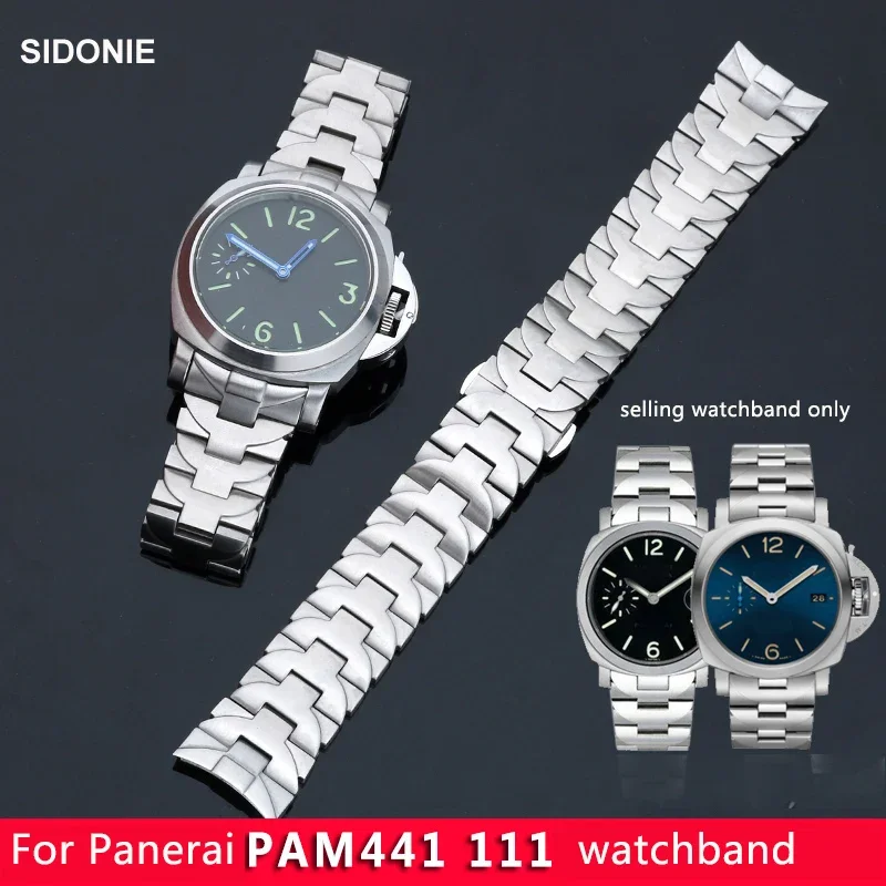 Suitable for Panerai PAM441 111 strap men\'s steel band elbow stainless steel butterfly clasp watch chain 24mm