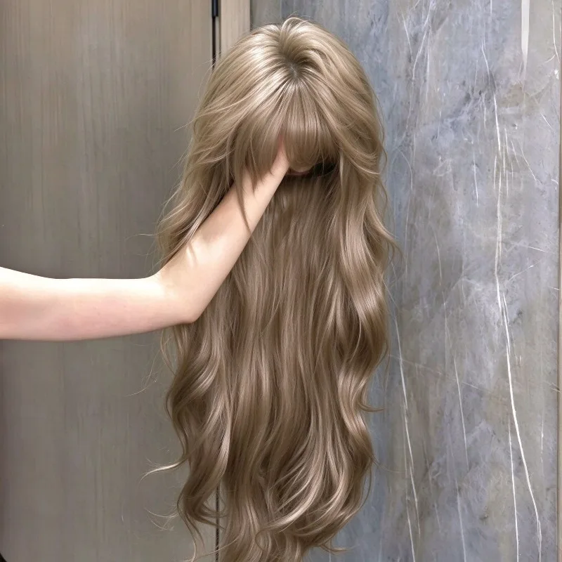 Soft Fluffy Wavy Synthetic Wig for Ladies, Natural Aoki Gray & Cool Brown Shades, Rose Mesh Cap for Casual Daily Makeover