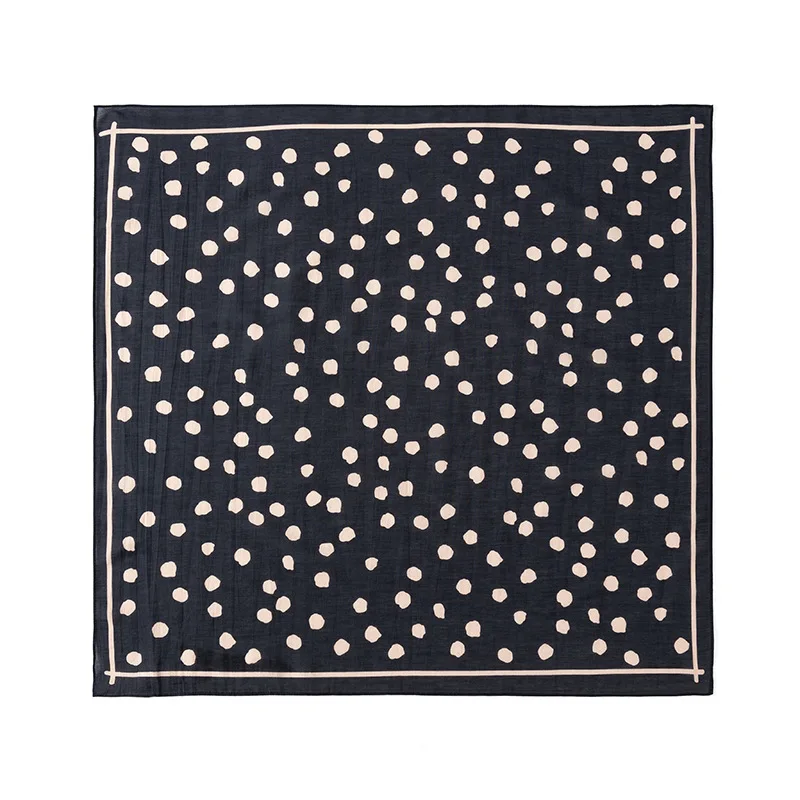

Fashion Printing 30% Silk 70% Cotton Silk and Cotton Blended 65cm Medium Square Scarf for Women Polka Dot Printing Neck Scarf