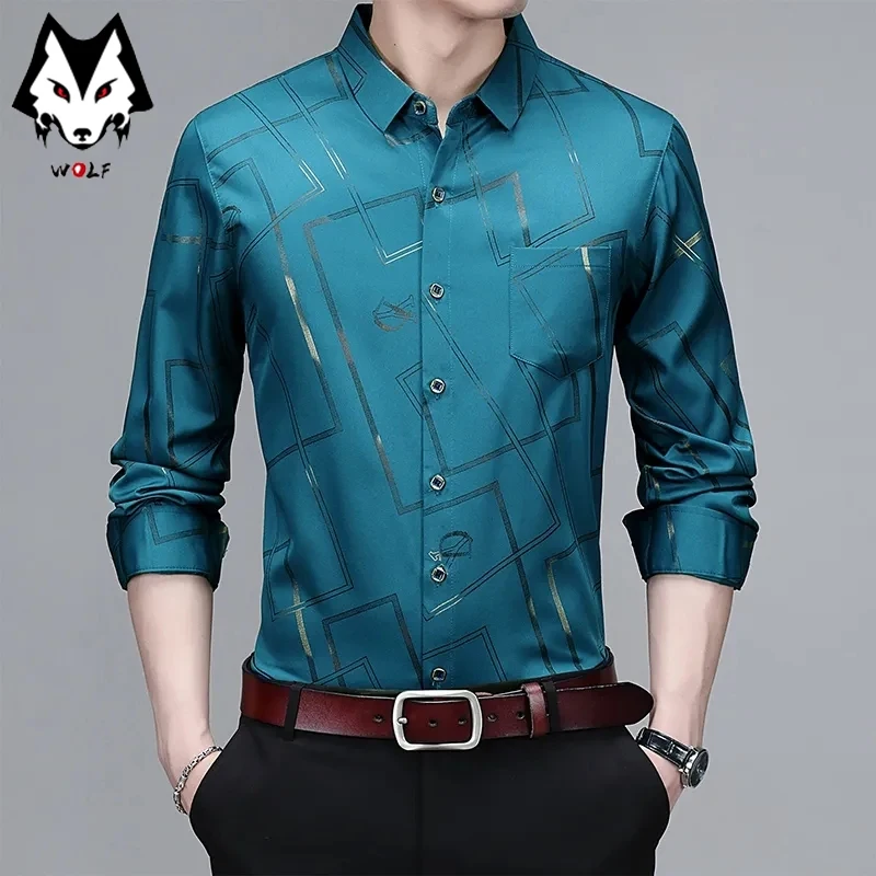 Men's Casual and Fashionable Long Sleeved Printed Shirt, Non Ironing and Wrinkle Resistant Business Top