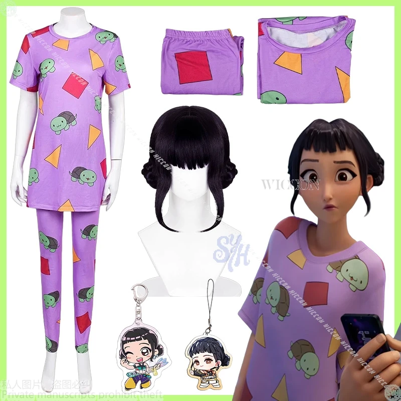 

Zoey Huntrix Movie Kpop Demon Косплей Аниме Костюм Фиолетовый Пижама с геометрическим принтом Kawaii Милая Милая Униформа Костюм Хэллоуин Cos