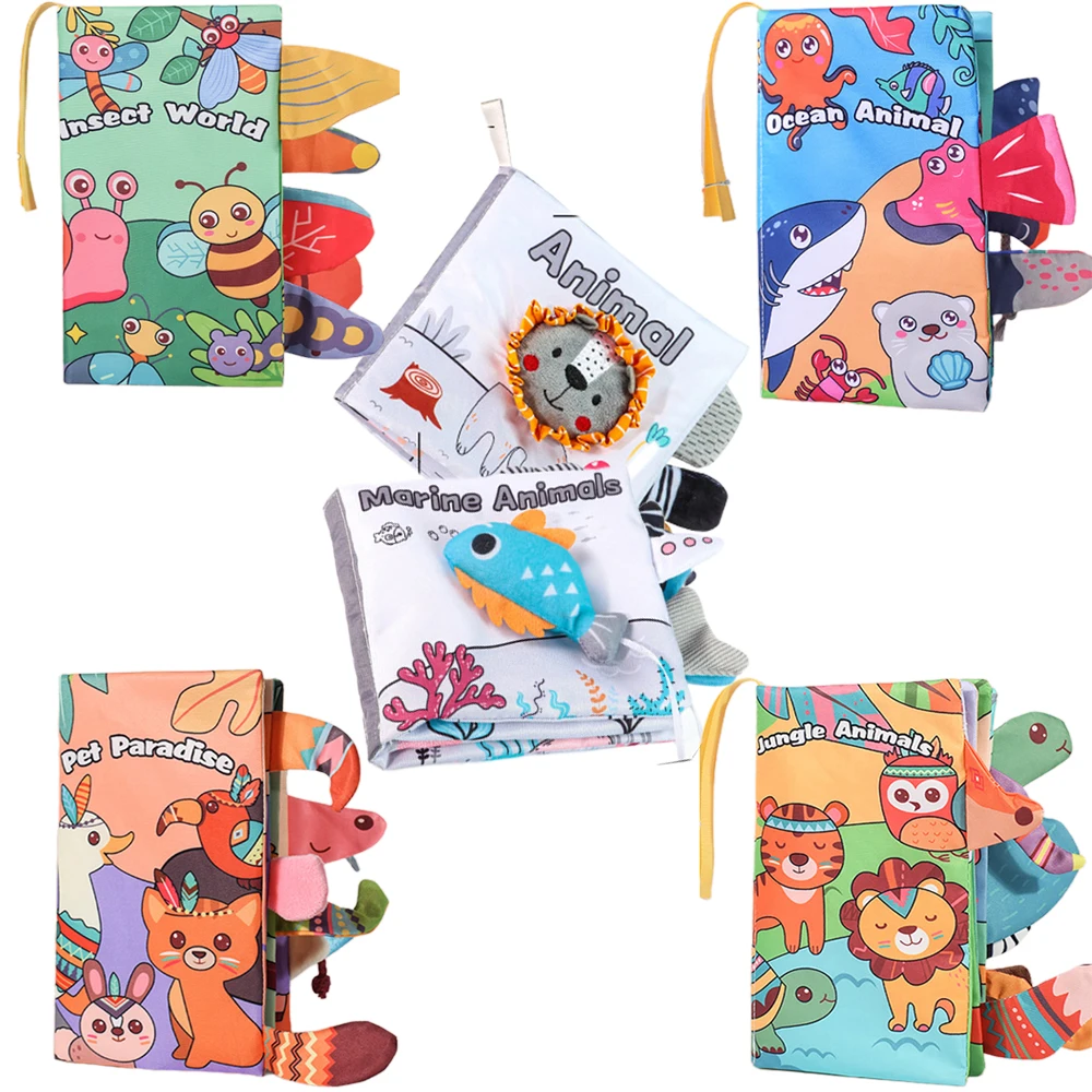 Libro di stoffa per coda per bambini Libro di giocattoli educativi Libro di stoffa per bambini infrangibile Anello di carta Libro di illuminazione Giocattolo per l'educazione precoce