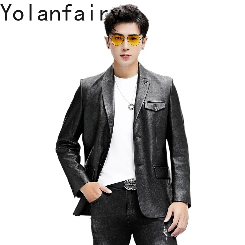 

YOLANFARIY Real Sheepskin Leather Jacket Men Motorcycle Jackets Spring Autumn Coats Mens Clothing Short Style Blazers Hombre