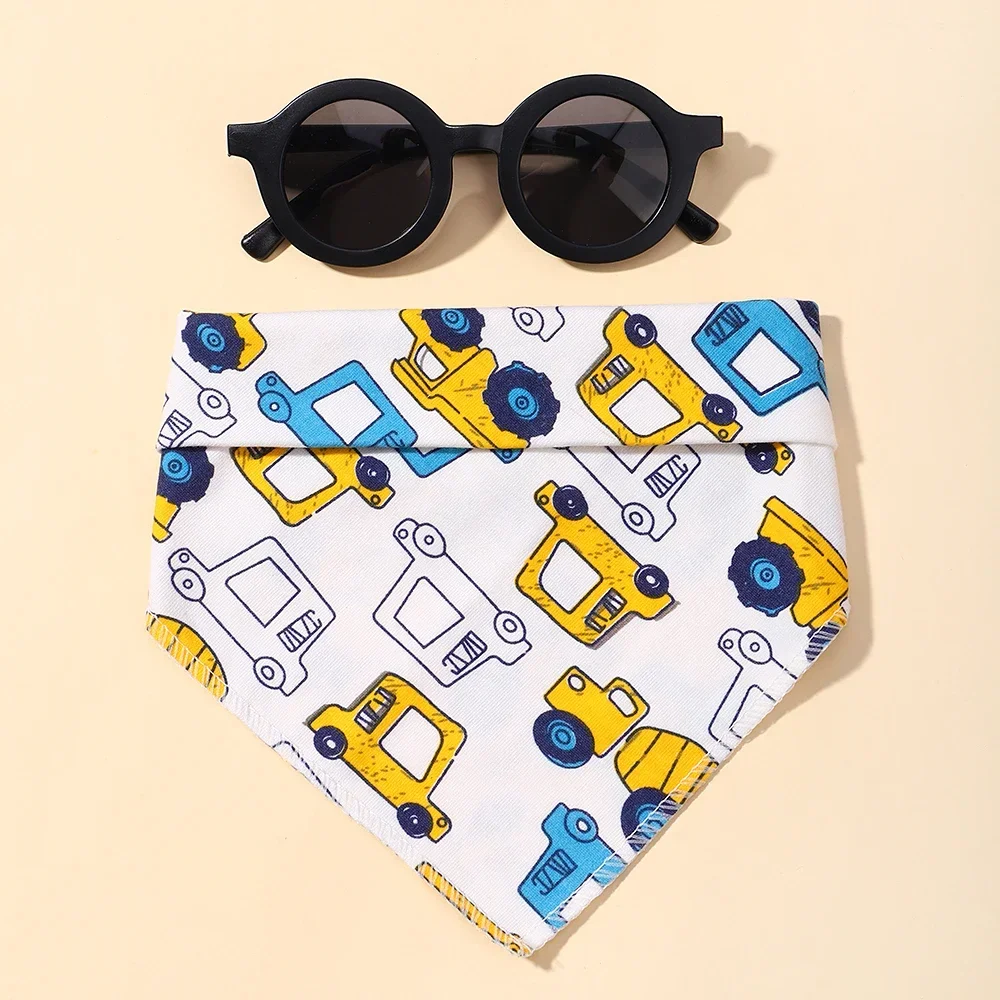 Kids Cute Bib Sunglasses Set Bandana Newborn Outdoor Sun Protection Glasses Baby Feeding Drool Bibs Fashion Accessories Gift