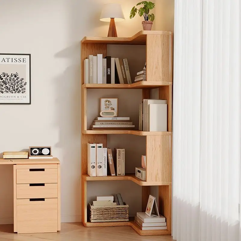 Solid wood corner bookshelf Floor rack Multi-layer corner cabinet Storage storage