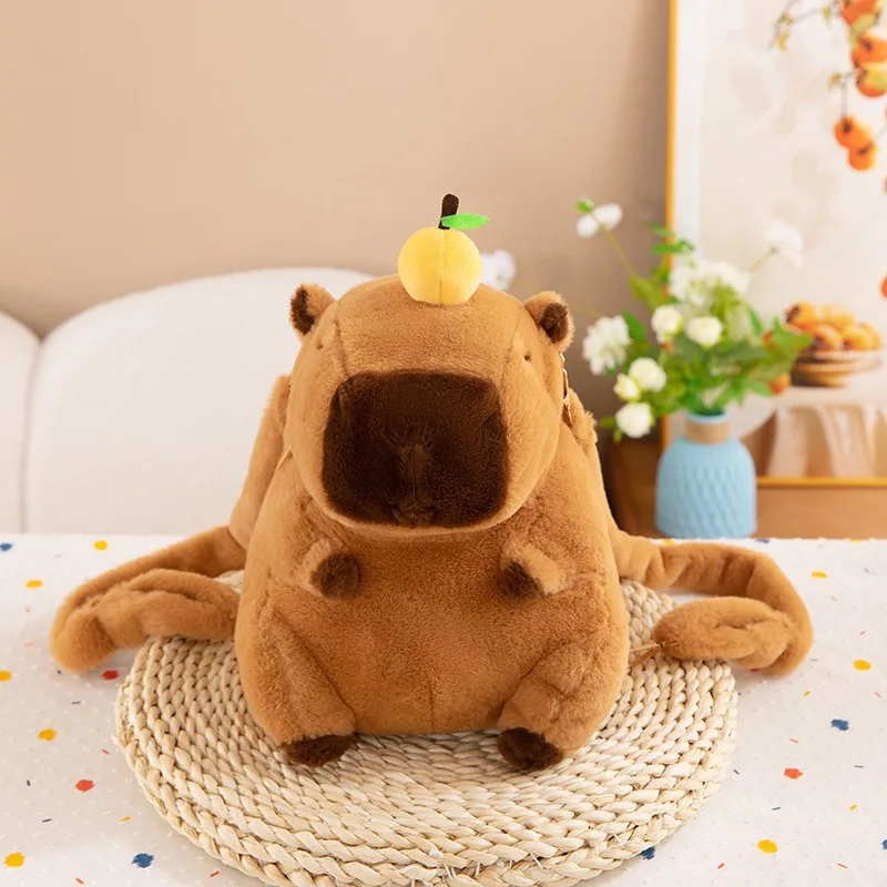 Bonito capivara mochila de pelúcia engraçado dos desenhos animados capivara bolsa de ombro estudante saco de pele de pelúcia capivara saco de escola para crianças