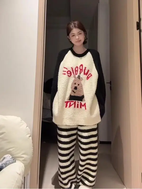 

Women's Clothing Pajamas Winter Keep Warm Comfortable At Home Outdoors Sleep Leisure Long Sleeves Pants Suit Exquisite Fashion