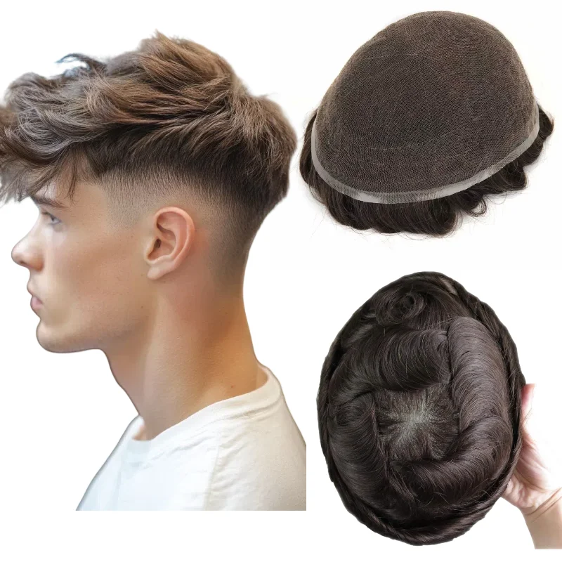 

100% человеческие волосы, полный кружевной парик | Мужской дышащий парик для активного образа и занятий спортом