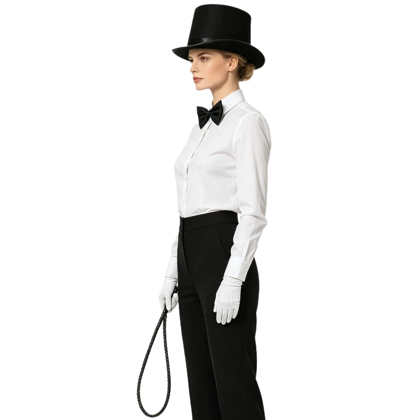 Circus-themed Cosplay Costume Accessories Short Brim Hat Bow Tie with Gloves And Faux Whip Four-piece Set for Halloween 3