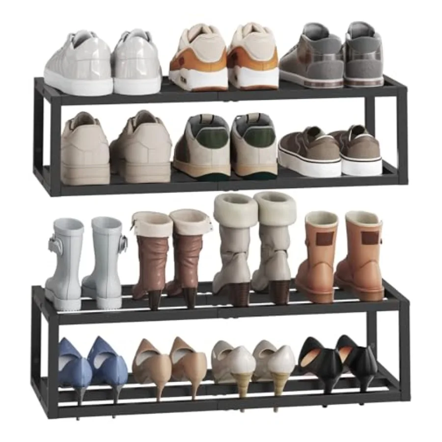 

HOOBRO WallMounted Shoe Rack 2 Pack Hanging Metal Shoe Shelf SpaceSaving Shoe Storage Organizer Holds 1216 Pairs Shoe Holder fo