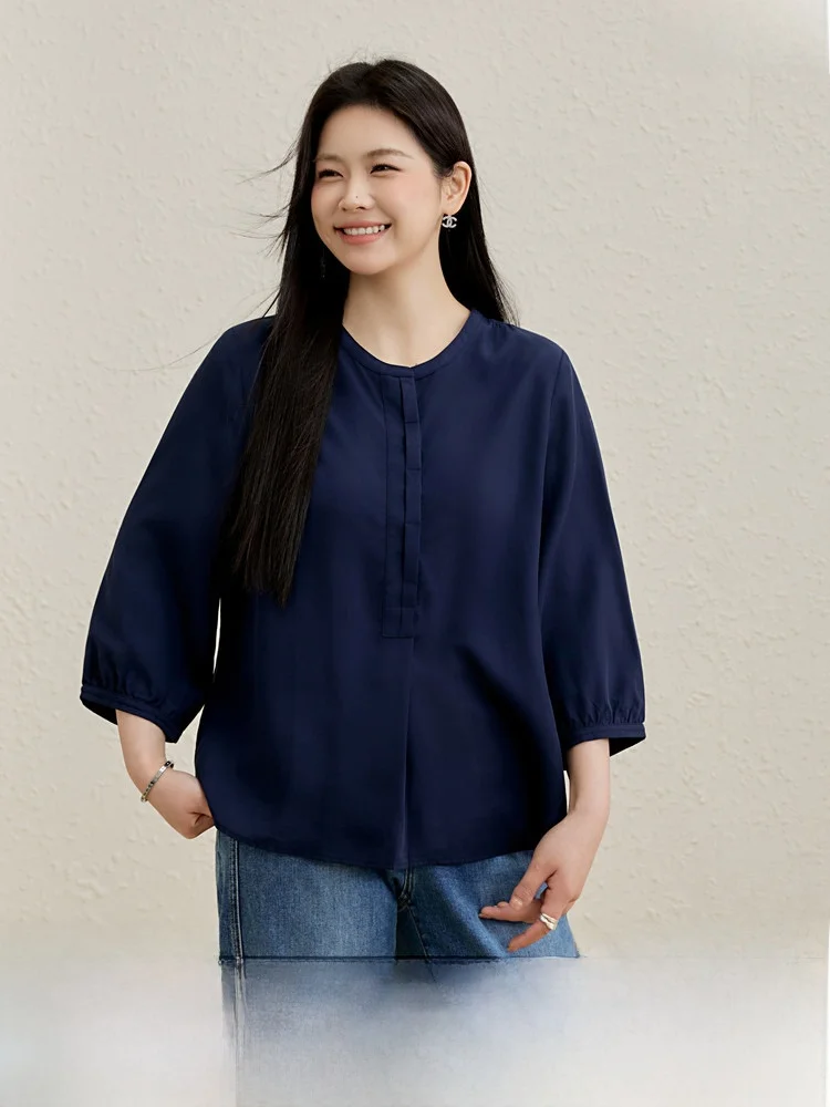 

Lightweight round Neck Shirt Seven Sleeve Women's plus Size Spring New Style Versatile Comfortable Air Conditioning Top