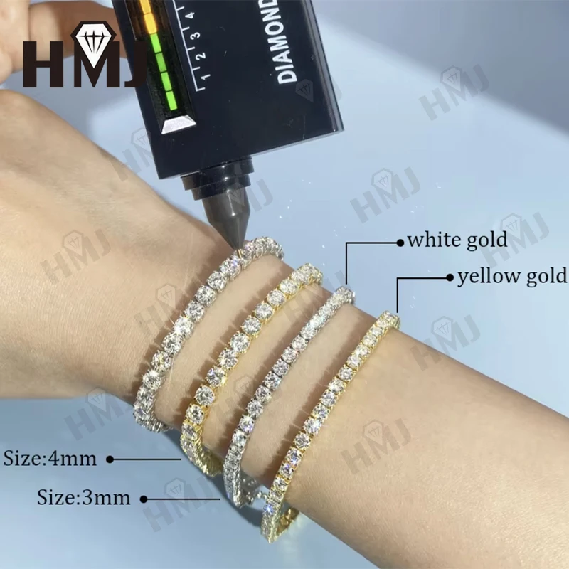 كامل الحجم بيع 2-6.5 مللي متر مويسانيتي سوار قلادة للنساء الذكرى فضة الذهب رجل تنس سلسلة الهيب هوب الموضة