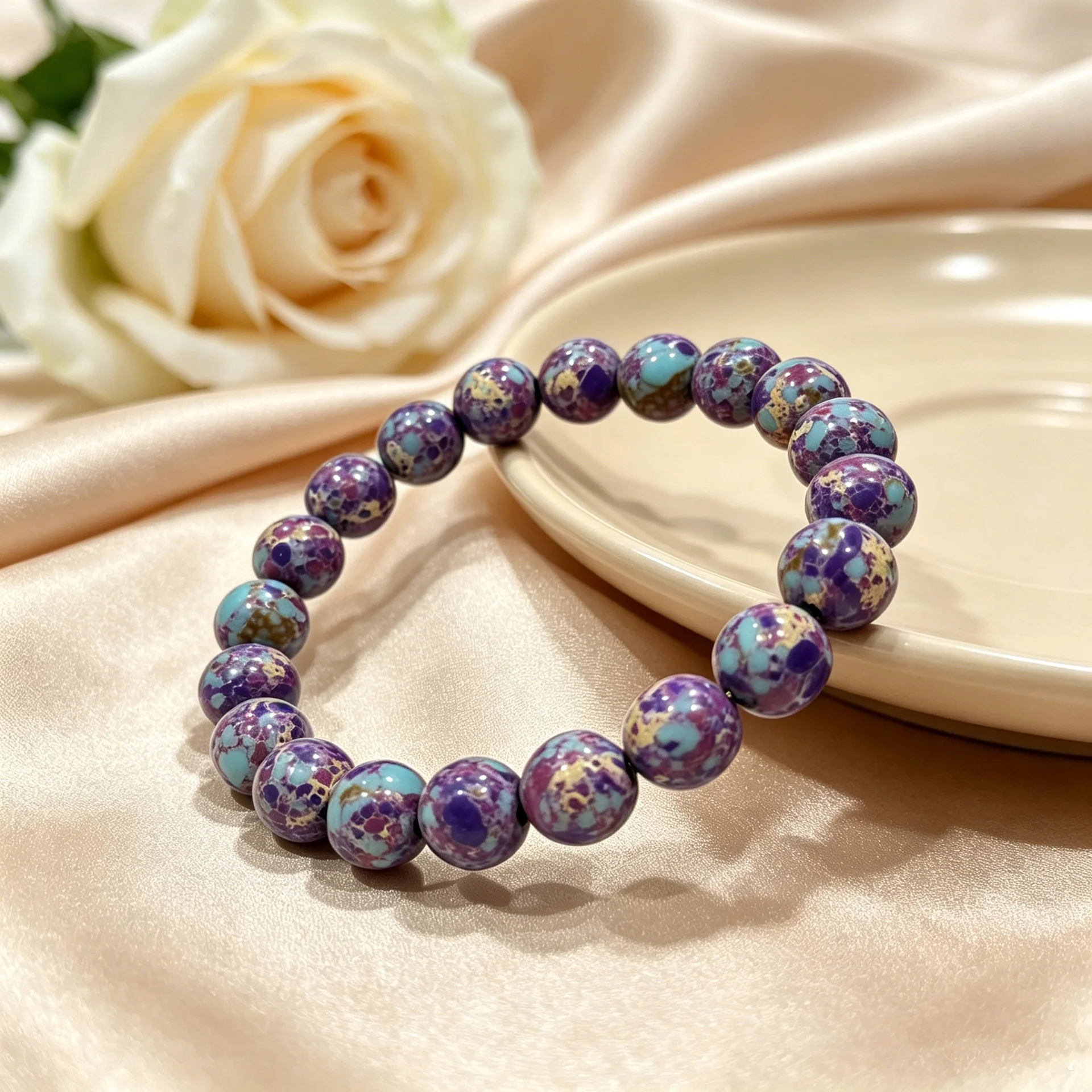 Chinese Style Lucky Purple Emperor Stone Beaded Bracelet 6mm 8mm 10mm Elastic Blessing Fortune Attracting Good Luck Spiritual