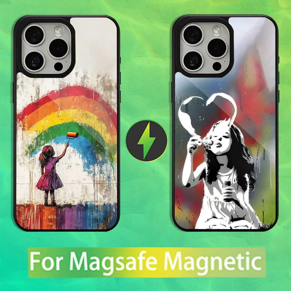 

B-Banksy Graffiti War Peace Phone Case For iPhone 16,15,14,13,12,11,Pro,Max,Plus,Mini,Magsafe,Magnetic Wireless Charging Case