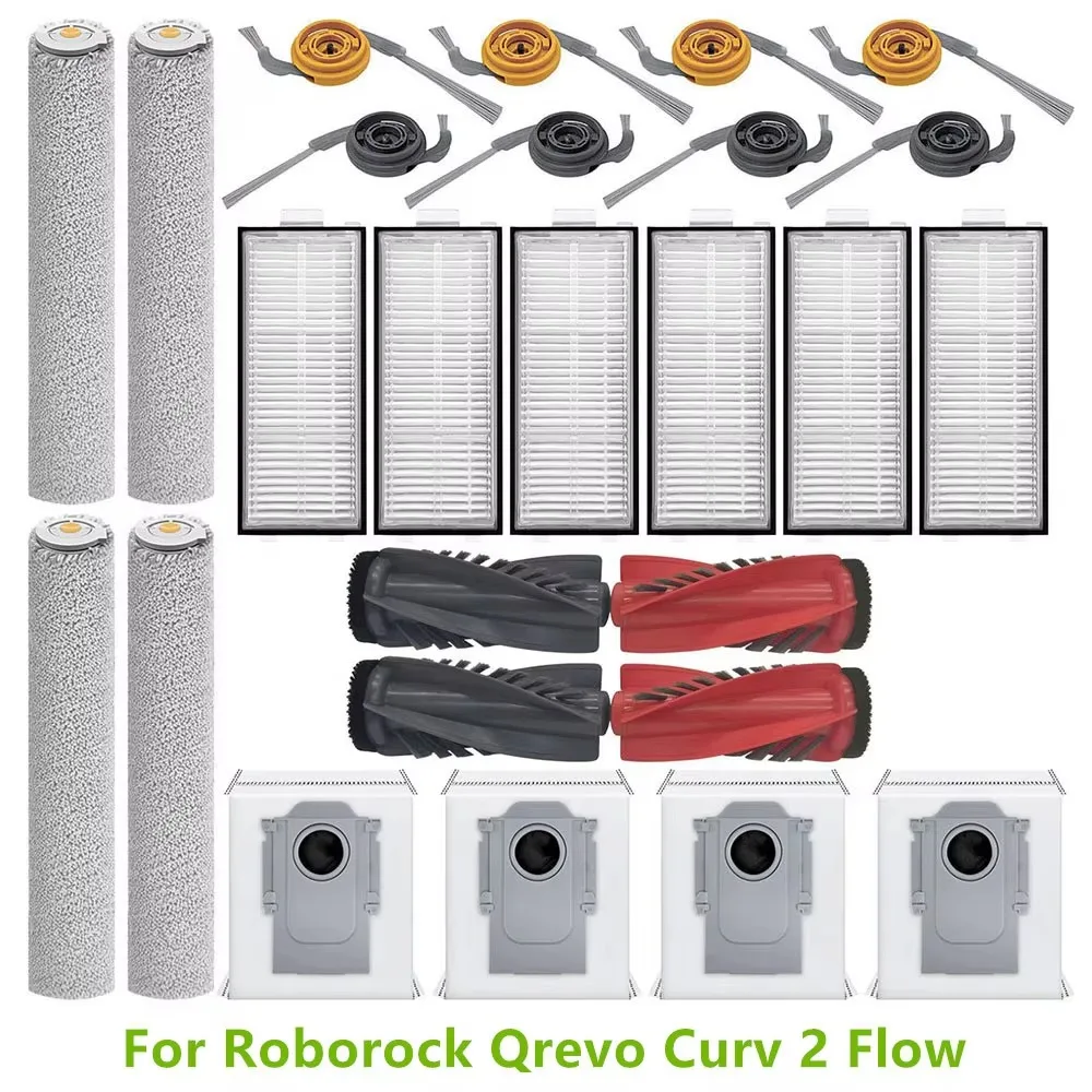 

For Roborock Qrevo Curv 2 Flow HEPA Filters Side Main Roller Brush Dust Bag For Roborock Qrevo Curv 2 Flow Vacuum Cleaner