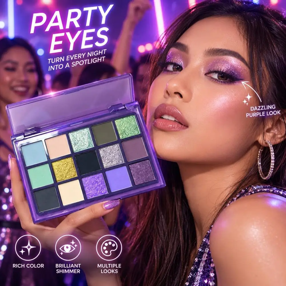 15-Color Eyeshadow Palette Multi-Color Purple Matte & Pearlescent Small Smoke Play Makeup for Eyes