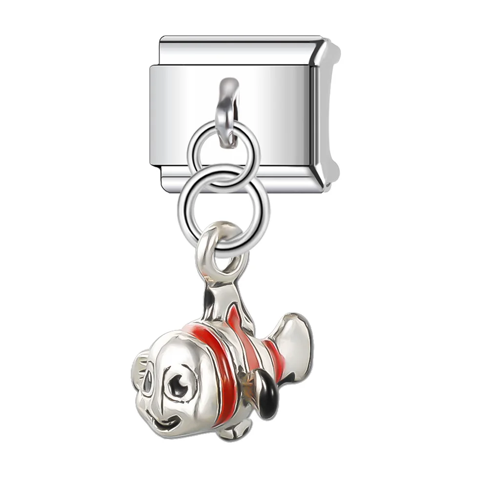 Trusta 2024 Dinosaur Fish Charm Italian Links 9mm Bracelet Stainless Steel for Girl Boy Birthday Gift DIY Jewelry Wholesale N152