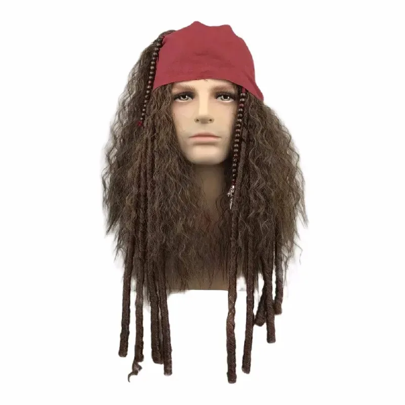 Image of NewPirate Perücke Cosplay Jack Sparrow Kapitän Perücken und Komplettes Zubehör Kunsthaar Halloween Party Kostüm Requisiten2025