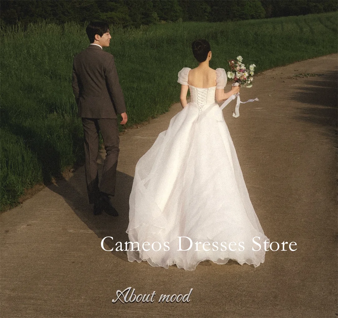 SONDR Customized Square Neck Ivory Puffy Sleeves Wedding Dresses Corset Korea Organza Brides Gowns Women Bridal Dresses