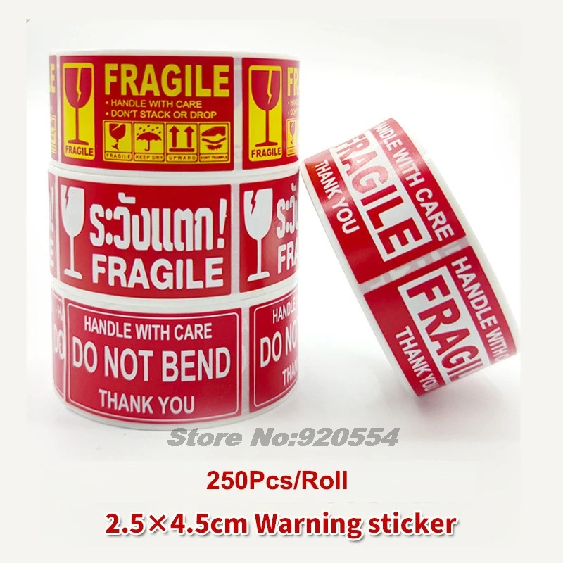 Fragile Warning Sticker Shipping Labels Stickers For Delivery Glass Product Warning Labels Adhesive Mini Papers 250PCS/Roll