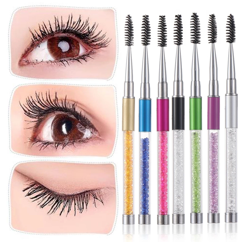 1pcs High Quality Eyelash Brush Crystal Long Screw Eye Lash Curler Eyebrow Comb Makeup Brush Mascara Colorful Cosmetic Tool