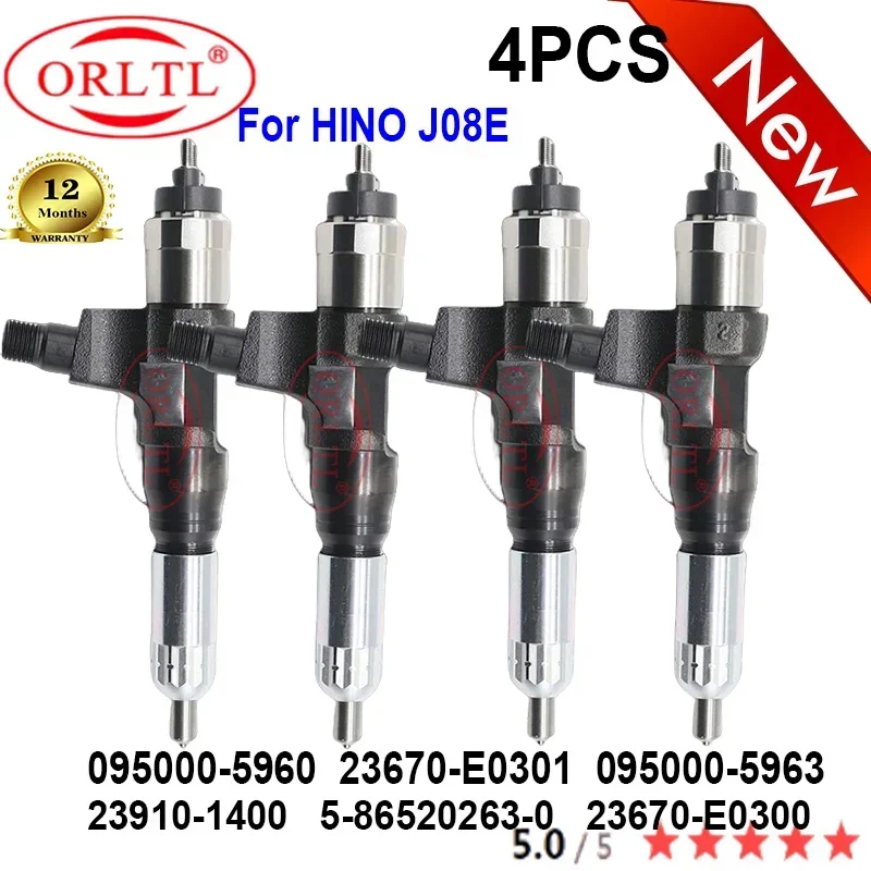 4PCS NEW 23670-E0300 23910-1400 095000-5960 Genuine Fuel Injector 23670-E0301 095000-5963 5-86520263-0 5865202630 For HINO J08E